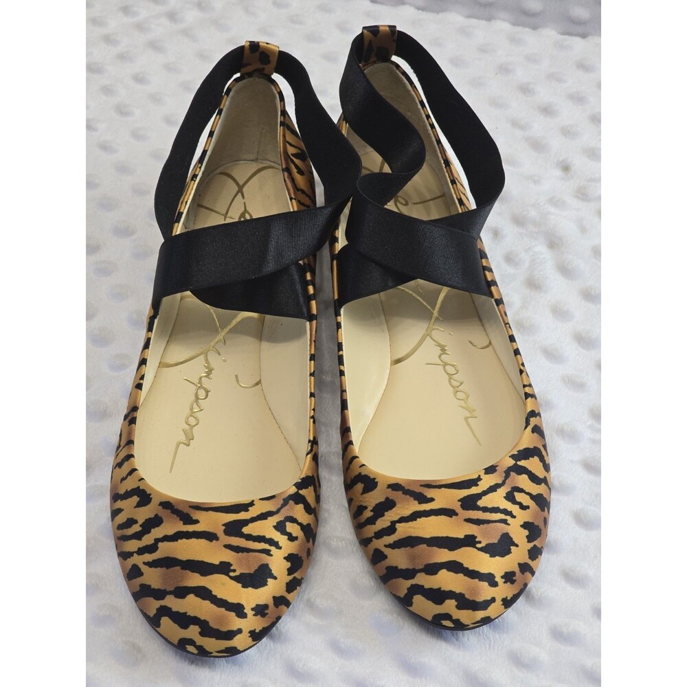 Jessica Simpson Mandayss Ballet Wedge Size 9 Tiger  Leopard Black Ribbon Straps